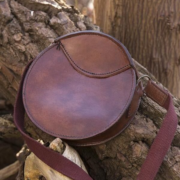 Round Leather Bag - Brown