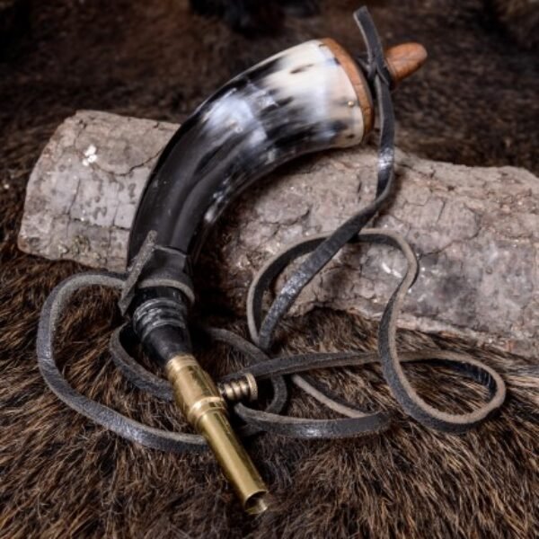 Powder Horn with brass shut-off valve and leather strap